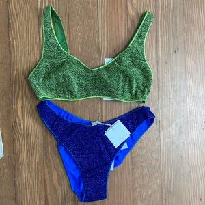 Oseree NWT green and blue Lumiere lurex bikini size M